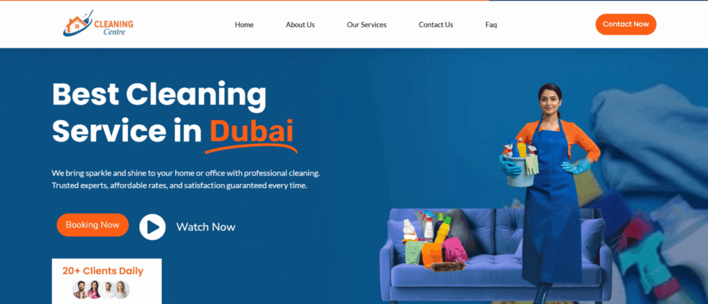 Modern Cleaning website hero design layout