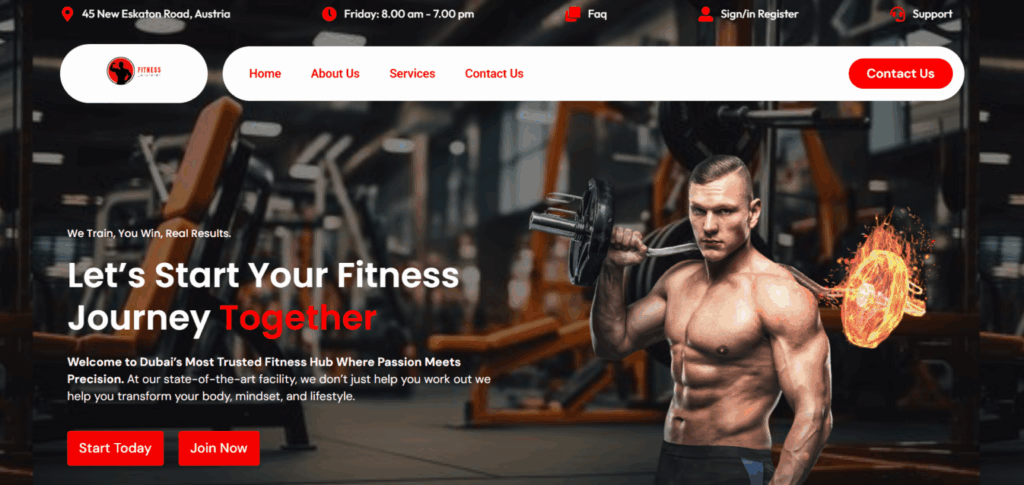 fitness trainer landing page website design