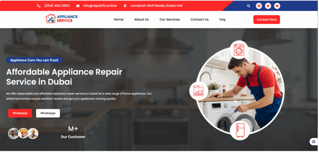 modern appliance repair website hero design