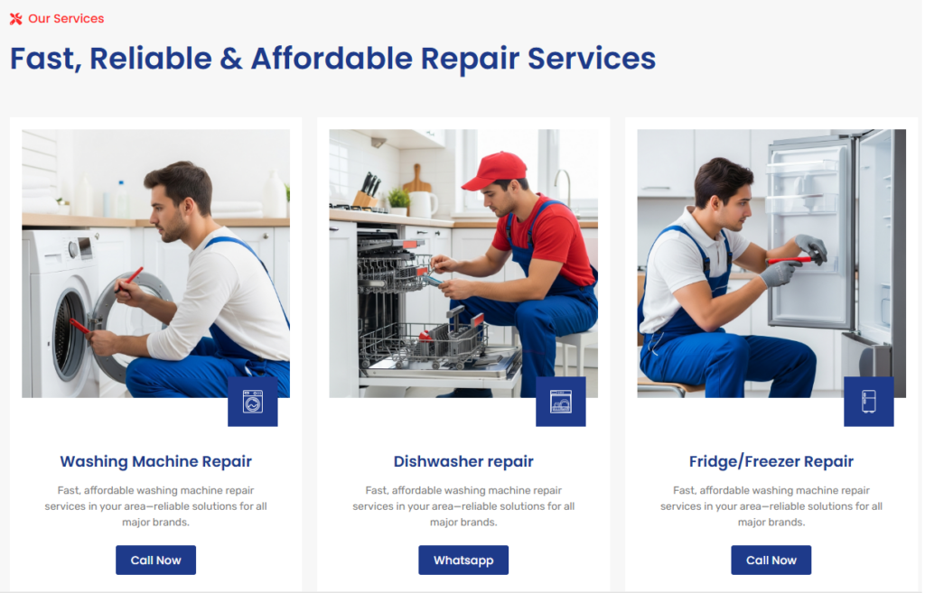 affordable appliance repair services web section