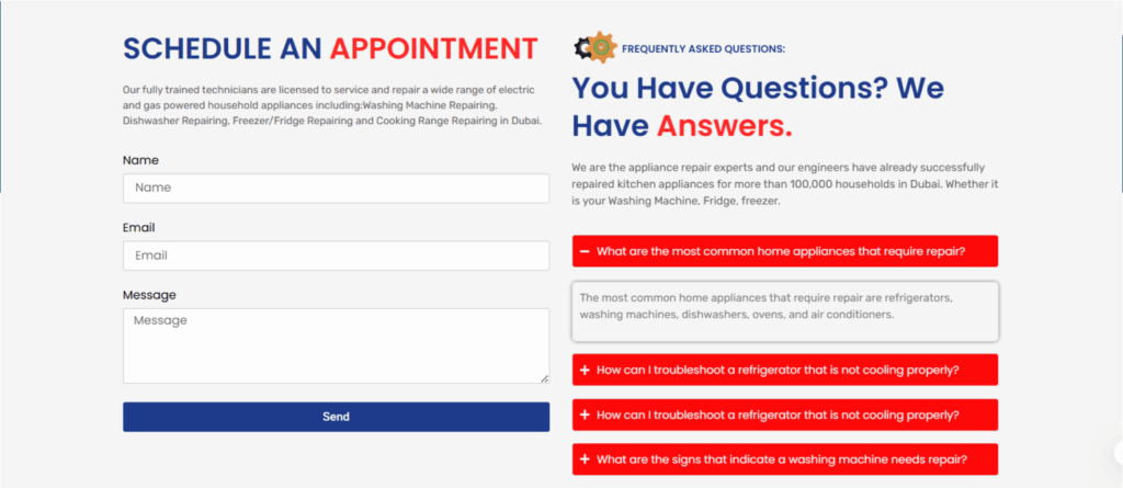 appointment booking website section design