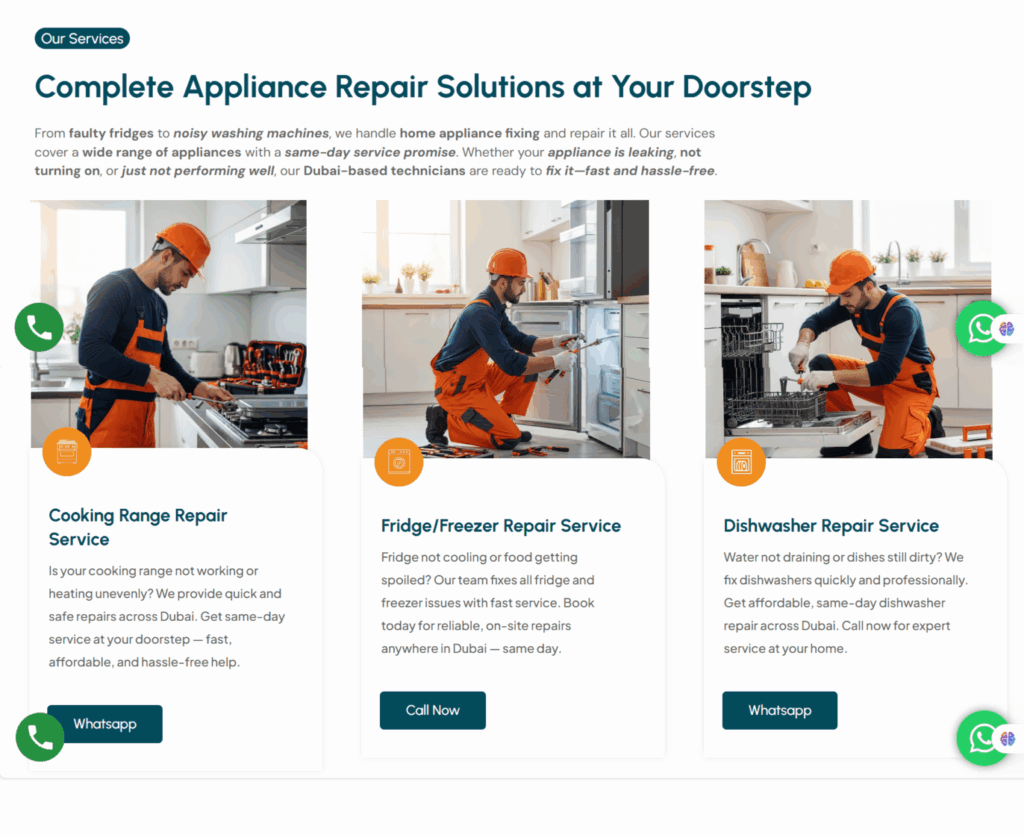 appliance repair services website Services design